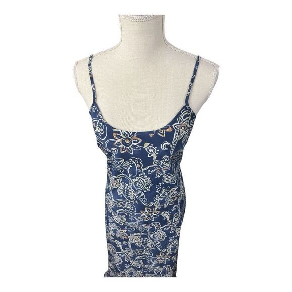 Rampage Blue Floral Sleeveless Shift Maxi Dress Size M Spaghetti Strap Tie-Back - Picture 3 of 9